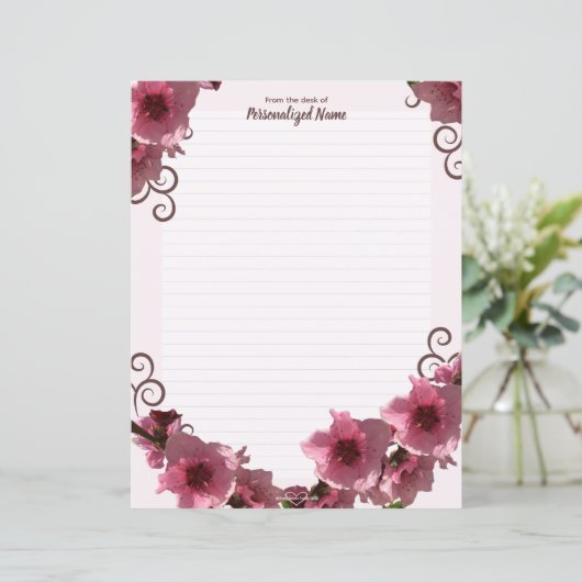 桃の花が並んだ紙 (スタンド正面)