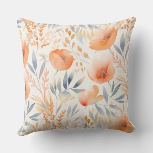 桃の花とほこりっぽいコンテンポラリー青 クッション (裏面)