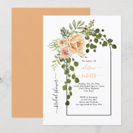桃の花とコーラル色の花のアーチ ウェディング ブライダル シャワー 招待状