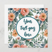 桃の花とバラの招待状またはカード 招待状 (正面/裏面)