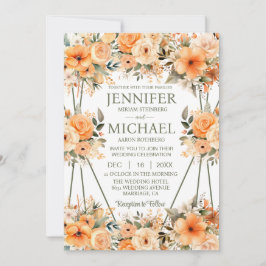 桃の花とバラの春夏ウェディング招待状 招待状