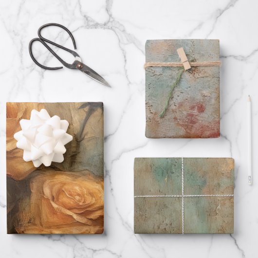 桃の花とバラの花のブライダルシャワー ウェディング ラッピングペーパーシート (正面)