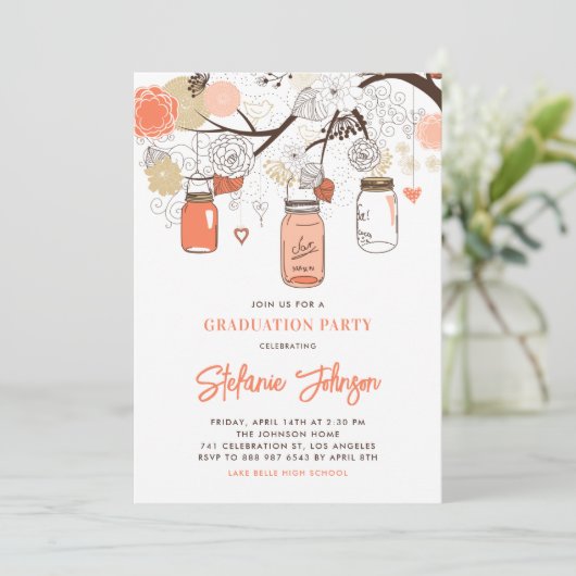 桃の花とメイソンジャース卒業パーティー 招待状 (スタンド正面)