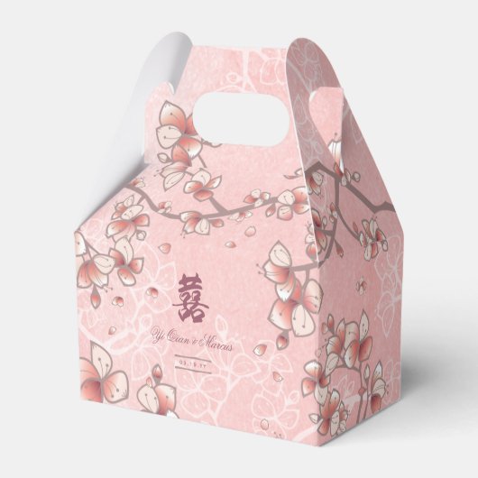 桃の花と幸福中国の結婚の二 フェイバーボックス (正面サイド)