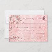 桃の花と幸福中国の結婚の二 出欠カード (正面)