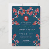 桃の花と幸福中国の結婚の二 招待状 (正面)