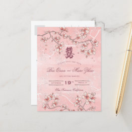 桃の花と幸福中国の結婚の二 案内ポストカード