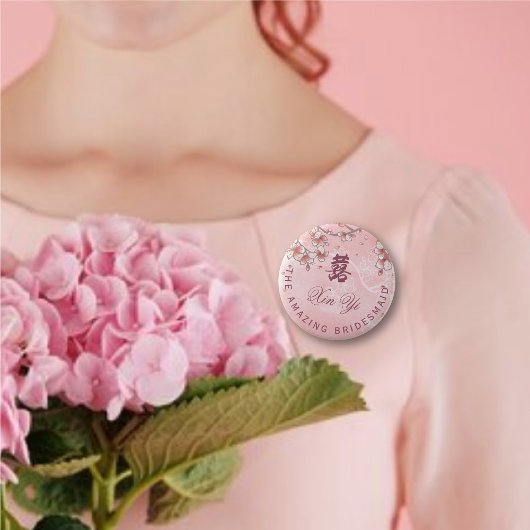 桃の花と幸福中国の結婚の二 缶バッジ