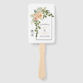 桃の花と珊瑚色の花のアーチ、イニシャル結婚式プログラム ハンドファン (正面)
