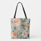 桃の花と葉の可愛らしい咲き誇るデザイン トートバッグ (裏面)