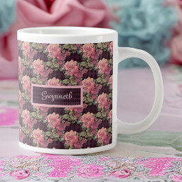 桃の花と蝶の上の紫の羽毛色 ジャンボコーヒーマグカップ