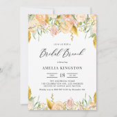 桃の花と金ゴールド葉ブライダルブランチ 招待状 (正面)
