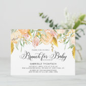 桃の花と金ゴールド葉赤ちゃんシャワーブランチ 招待状 (スタンド正面)