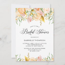 桃の花と金ゴールド離れブライダルシャワー 招待状