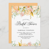 桃の花と金ゴールド離れブライダルシャワー 招待状 (正面/裏面)