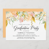 桃の花と金ゴールド離れ卒業パーティー 招待状 (正面/裏面)