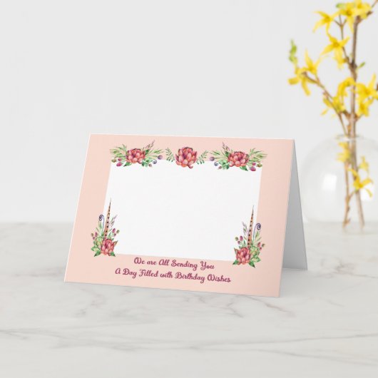 桃の花に家族の写真誕生日カードを追加 カード (黄色い花)