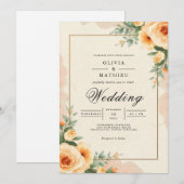 桃の花のアーチフローリッ結婚シュ 招待状 (正面/裏面)