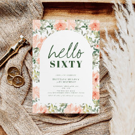 桃の花のアーチ エレガント ヴィンテージ 60歳の誕生日 招待状