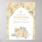 桃の花のアーナンド・カラージ シク教の結婚式ウェルカムサイン ポスター (正面)