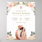 桃の花のアーナンド・カラージ シク教の結婚式ウェルカムサイン ポスター (正面)