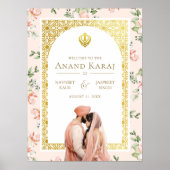 桃の花のアーナンド・カラージ シク教の結婚式ウェルカムサイン ポスター (正面)