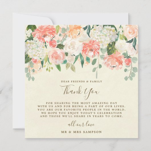 桃の花のウェディングサンクスレセプションカード 招待状 (正面)