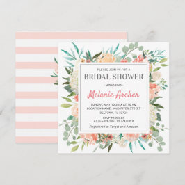 桃の花のウェディングシャワーの水彩画ピーオニーとバラ 招待状