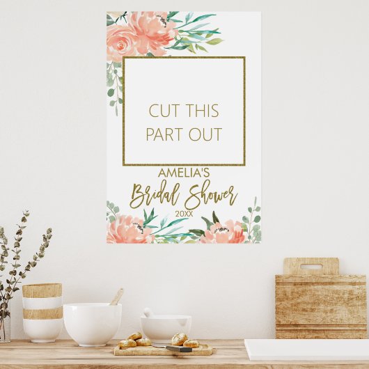 桃の花のウェディングシャワー フォトブースフレーム ポスター (キッチン)