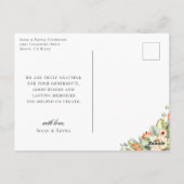 桃の花のカリグラフィー結婚式写真感謝カード ポストカード (裏面)