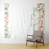 桃の花のクリーム フローラル ウェディング フォト ブースの背景 タペストリー (インサイチュ(横))