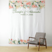 桃の花のクリーム フローラル ウェディング フォト ブースの背景 タペストリー (インサイチュ)