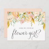 桃の花のゴールド箔 あなたは私のフラワーガールになってくれる? インビテーションポストカード (正面/裏面)