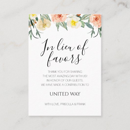 桃の花のチャリティーの恩恵に代わっ結婚て プレイスカード (正面)