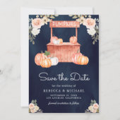 桃の花のデザインが施されたかぼちゃのマーケットの写真 ネイビーのウェディング セーブザデート (正面)