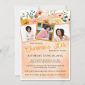 桃の花のフォト誕生日パーティー招待状 招待状 (正面)