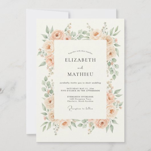 桃の花の幻想的なウェディング ブルーム 招待状 (正面)