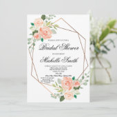 桃の花の幾何学的なデザインのウェディングシャワー招待状 招待状 (スタンド正面)