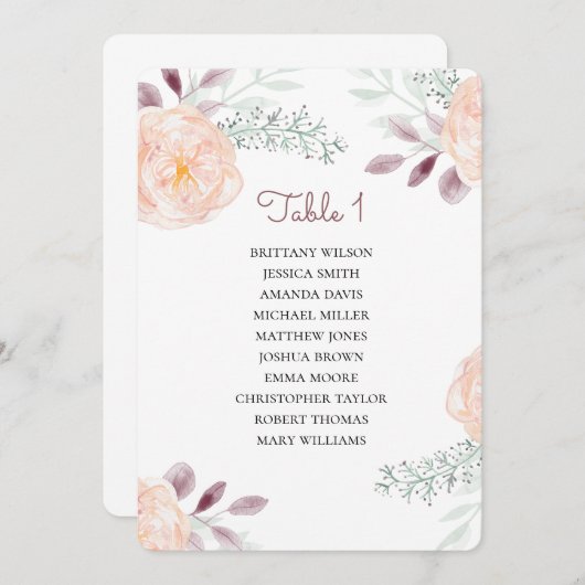 桃の花の座席表。フローラ結婚計画 招待状 (正面/裏面)