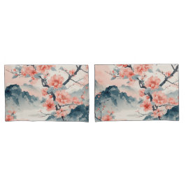 桃の花の日本風景 枕カバー
