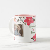 桃の花の水の色の母の日の写真マグカップ ツートーンマグカップ (正面左)