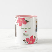 桃の花の水の色の母の日の写真マグカップ ツートーンマグカップ (中央)