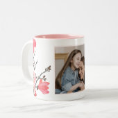 桃の花の水の色の母の日の写真マグカップ ツートーンマグカップ (正面左)