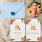 桃の花の水彩ケーキ ブライダルシャワーのお礼カード サンキューカード