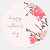 桃の花の水色の母の日の丸いシール ラウンドシール (正面)