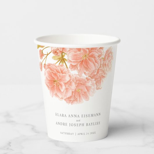 桃の花の水色の結婚花のカップ 紙コップ (裏面)