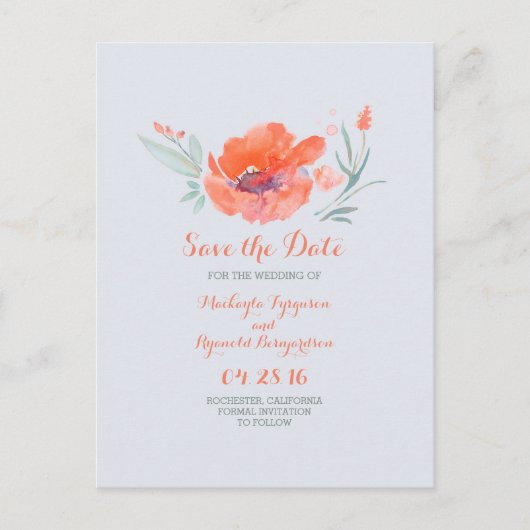 桃の花の水色を保存した日付 案内ポストカード (正面)