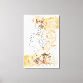 桃の花の汚れ金ゴールドを持つワンライン顔アート キャンバスプリント (正面)