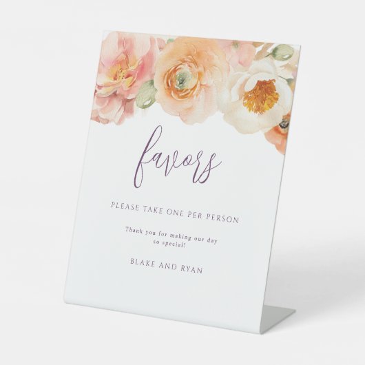 桃の花の紫色の結婚式の好意を取って下さい 台座サイン (正面)