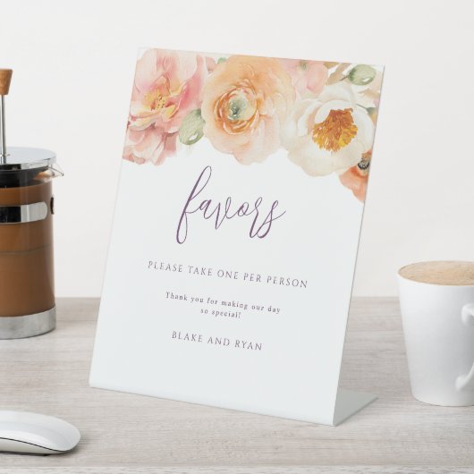 桃の花の紫色の結婚式の好意を取って下さい 台座サイン (インサイチュ)